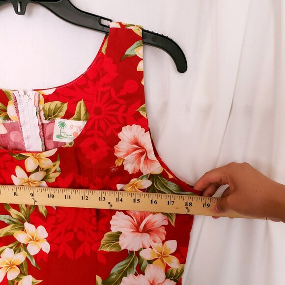 Vintage TY Red Hawaiian Floral Sleeveless Short Dress Made in Hawaii Size L - Picture 8 of 14